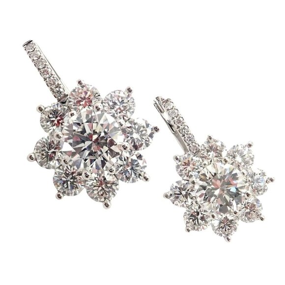 Authentic! T Foster & Co Platinum Flower 4.84ctw Diamond Stud Halo Earrings GIA - Picture 10 of 12